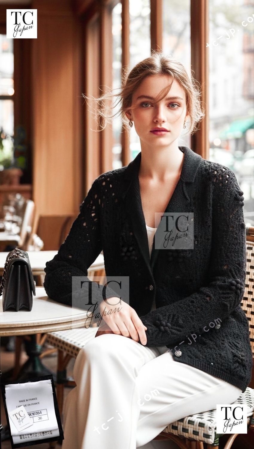 CHANEL 22C black cashmere women's cardigan / シャネル レディース ブラック カシミヤ カーディガン