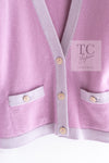 CHANEL 23S Puple Pink CC Logo Buttons Cashmere Knit Cardigan 38 シャネル パープル ピンク ココ マーク ボタン カシミヤ 100% ニット カーディガン 即発