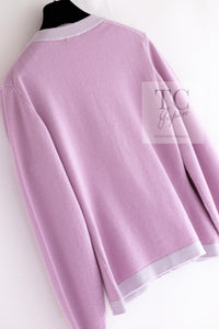 CHANEL 23S Puple Pink CC Logo Buttons Cashmere Knit Cardigan 38 シャネル パープル ピンク ココ マーク ボタン カシミヤ 100% ニット カーディガン 即発