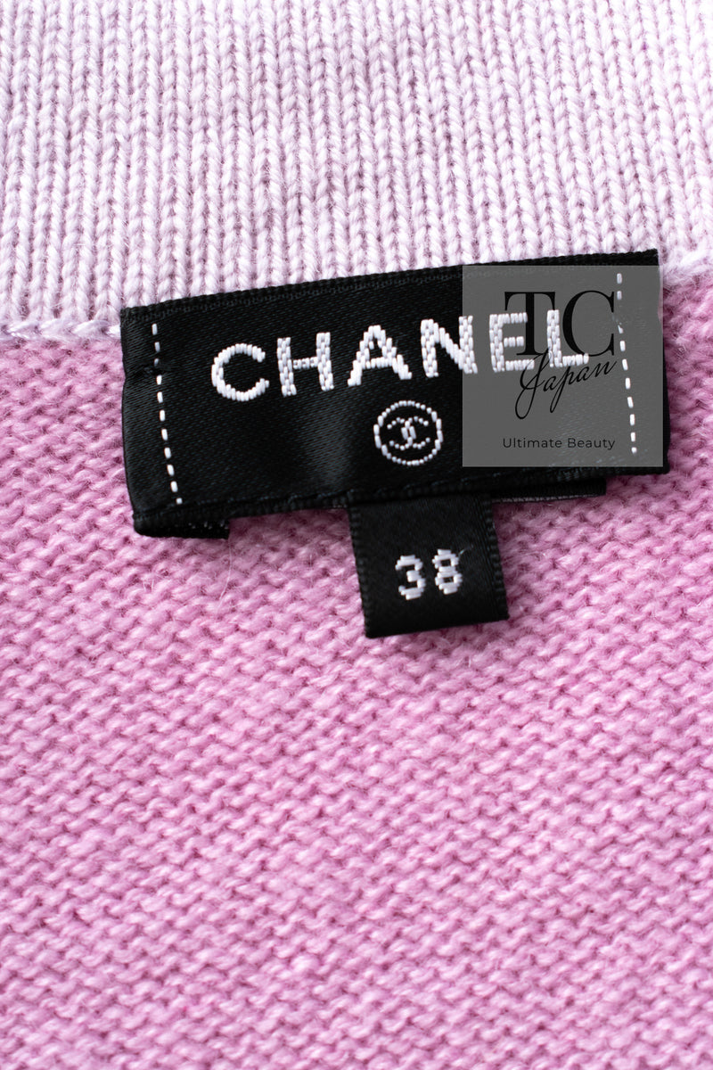 CHANEL 23S Puple Pink CC Logo Buttons Cashmere Knit Cardigan 38 シャネル パープル ピンク ココ マーク ボタン カシミヤ 100% ニット カーディガン 即発