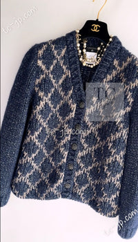 CHANEL 15A Navy Mohair MATELASSE CHUNKY Knit Cardigan 38 40 シャネル ネイビー モヘア マトラッセ 肉厚 ニット カーディガン 即発