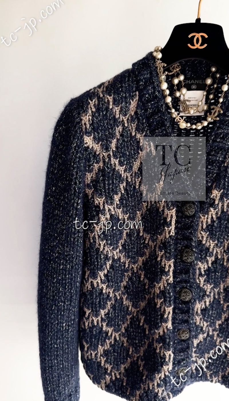 CHANEL 15A Navy Mohair MATELASSE CHUNKY Knit Cardigan 38 40 シャネル ネイビー モヘア マトラッセ 肉厚 ニット カーディガン 即発