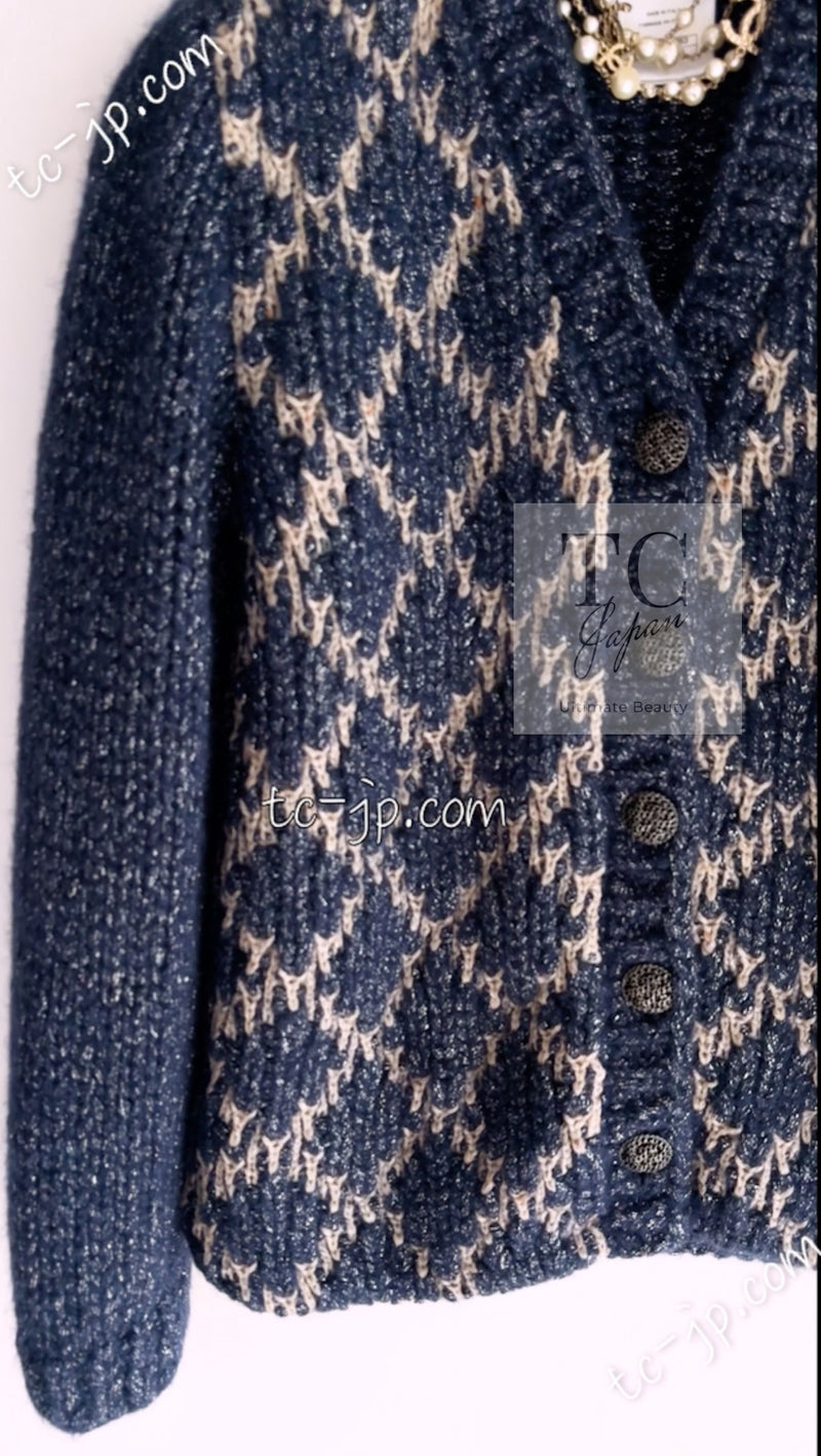 CHANEL 15A Navy Mohair MATELASSE CHUNKY Knit Cardigan 38 40 シャネル ネイビー モヘア マトラッセ 肉厚 ニット カーディガン 即発