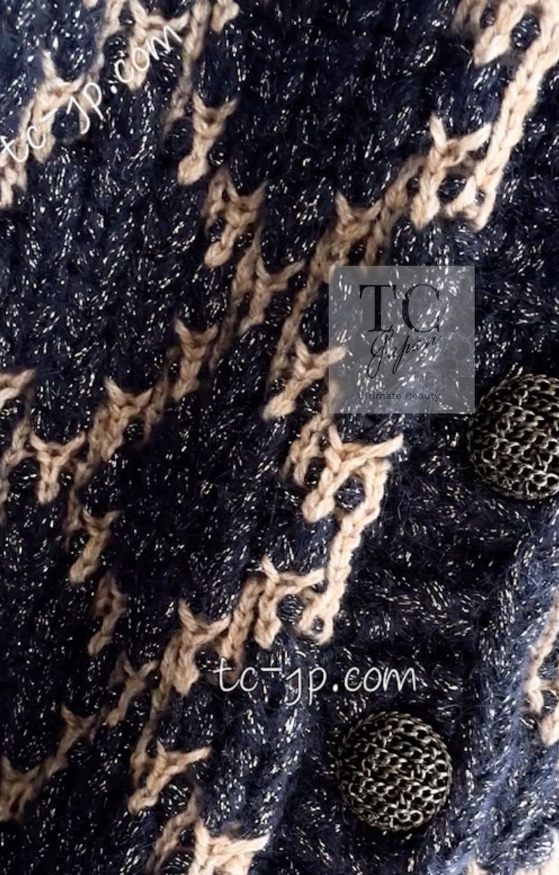 CHANEL 15A Navy Mohair MATELASSE CHUNKY Knit Cardigan 38 40 シャネル ネイビー モヘア マトラッセ 肉厚 ニット カーディガン 即発