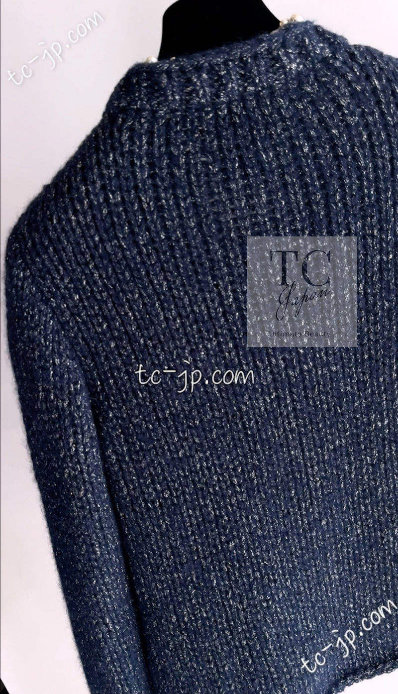 CHANEL 15A Navy Mohair MATELASSE CHUNKY Knit Cardigan 38 40 シャネル ネイビー モヘア マトラッセ 肉厚 ニット カーディガン 即発