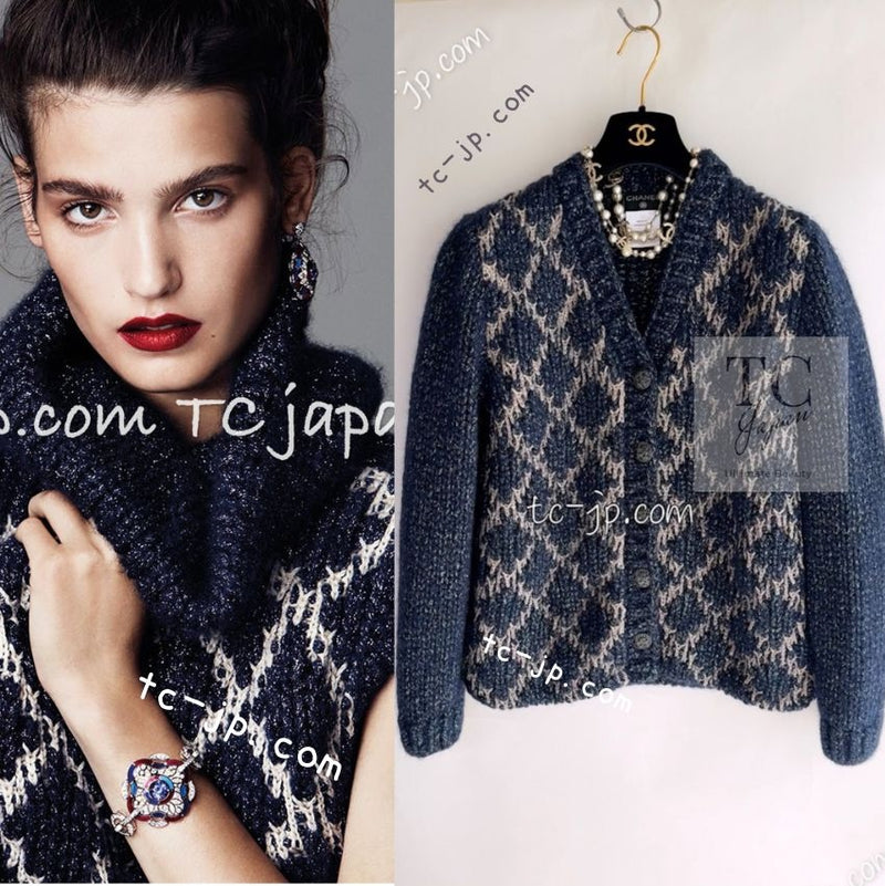 CHANEL 15A Navy Mohair MATELASSE CHUNKY Knit Cardigan 38 40 シャネル ネイビー モヘア マトラッセ 肉厚 ニット カーディガン 即発