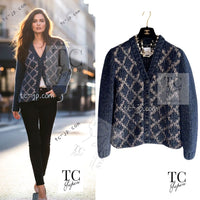 CHANEL 15A Navy Mohair MATELASSE CHUNKY Knit Cardigan 38 40 シャネル ネイビー モヘア マトラッセ 肉厚 ニット カーディガン 即発