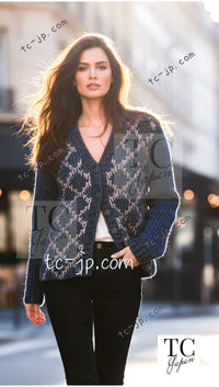 CHANEL 15A Navy Mohair MATELASSE CHUNKY Knit Cardigan 38 40 シャネル ネイビー モヘア マトラッセ 肉厚 ニット カーディガン 即発