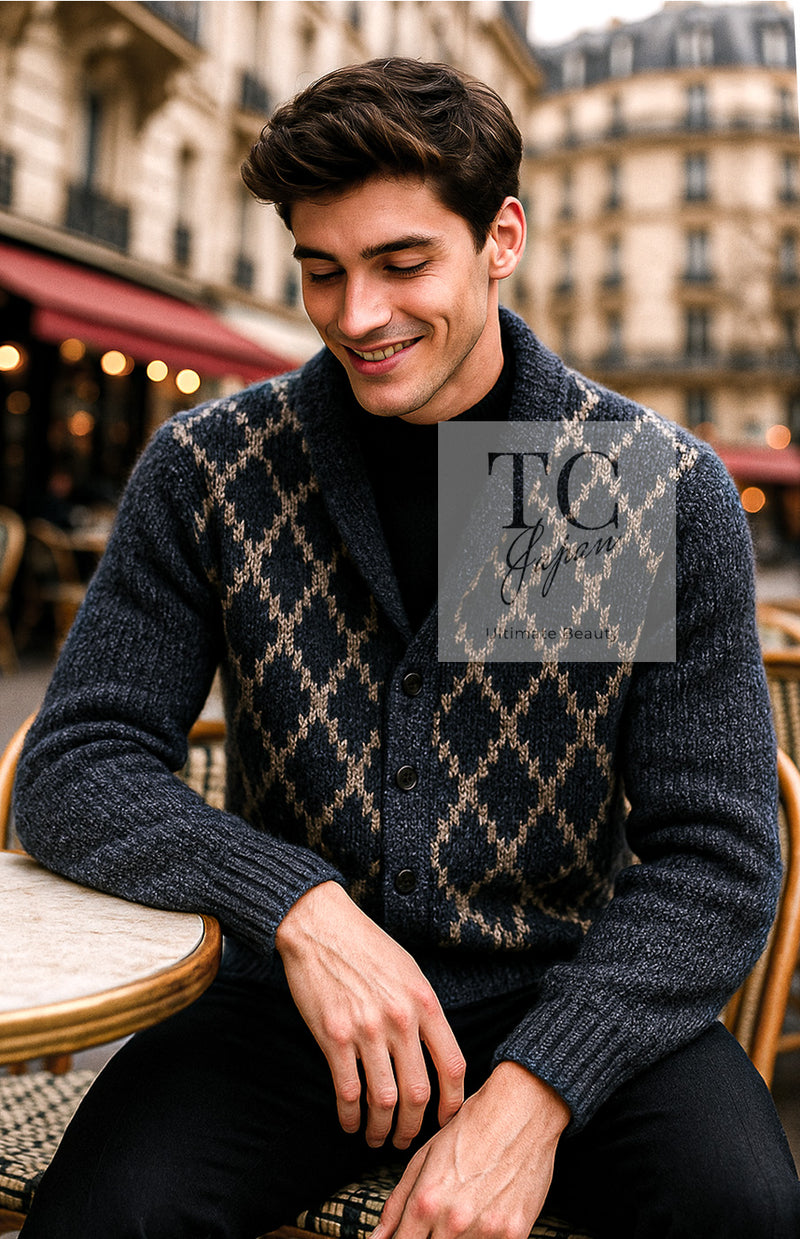 CHANEL 15A Navy Mohair MATELASSE CHUNKY Knit Cardigan 38 40 シャネル ネイビー モヘア マトラッセ 肉厚 ニット カーディガン 即発