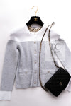 CHANEL 24 COCO Beach White Silver CC Logo Buttons Knit Cardigan 34 シャネル ココビーチ ホワイト シルバー ココ マーク ボタン ニット カーディガン 即発