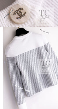 CHANEL 24 COCO Beach White Silver CC Logo Buttons Knit Cardigan 34 シャネル ココビーチ ホワイト シルバー ココ マーク ボタン ニット カーディガン 即発