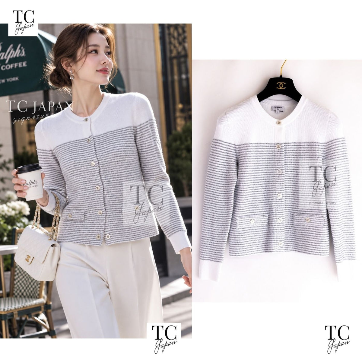 CHANEL 2024 24 COCO Beach White Silver CC Logo Buttons Knit Cardigan 1
