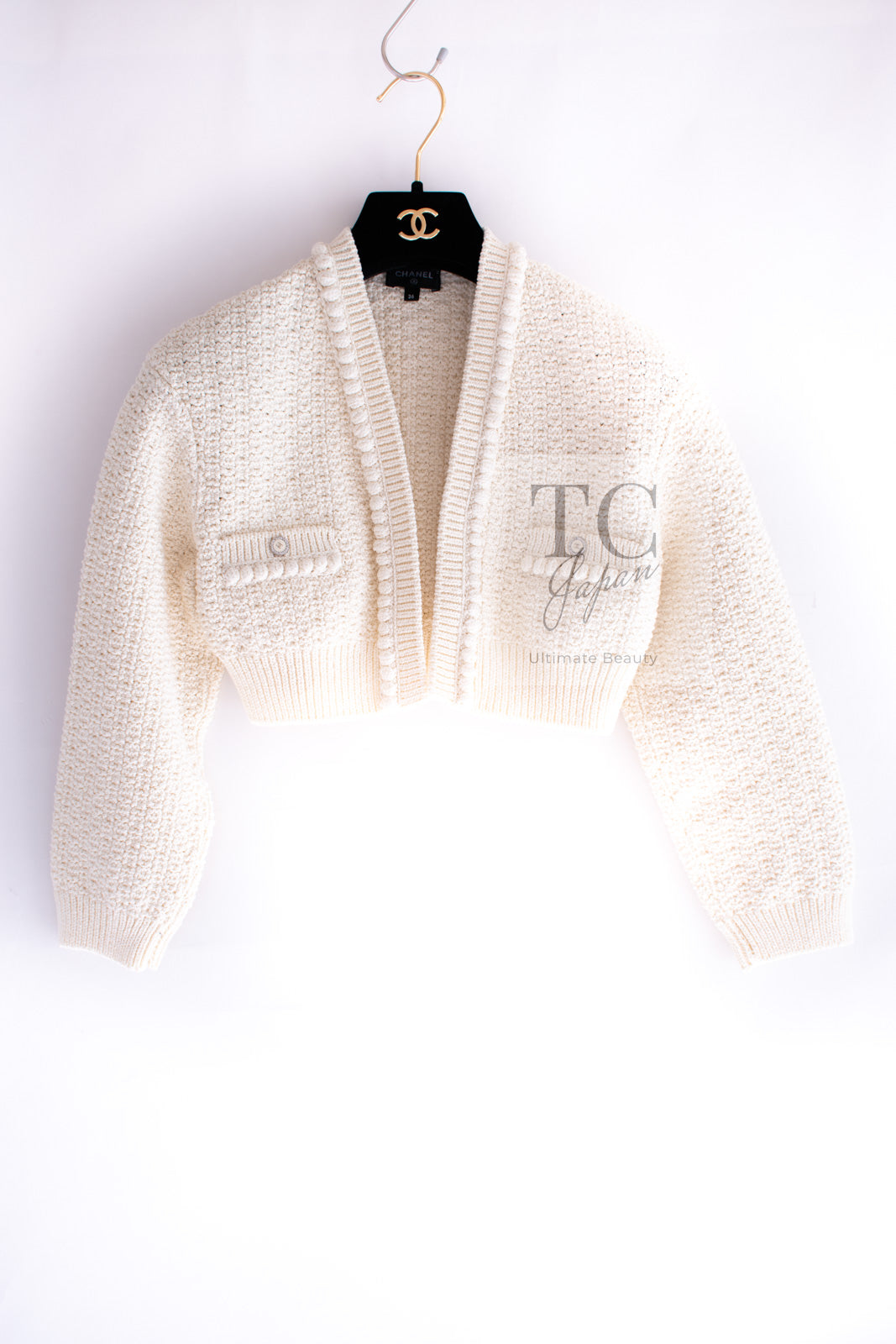 シャネル カーディガン CHANEL アイボリー コットン ニット 22S