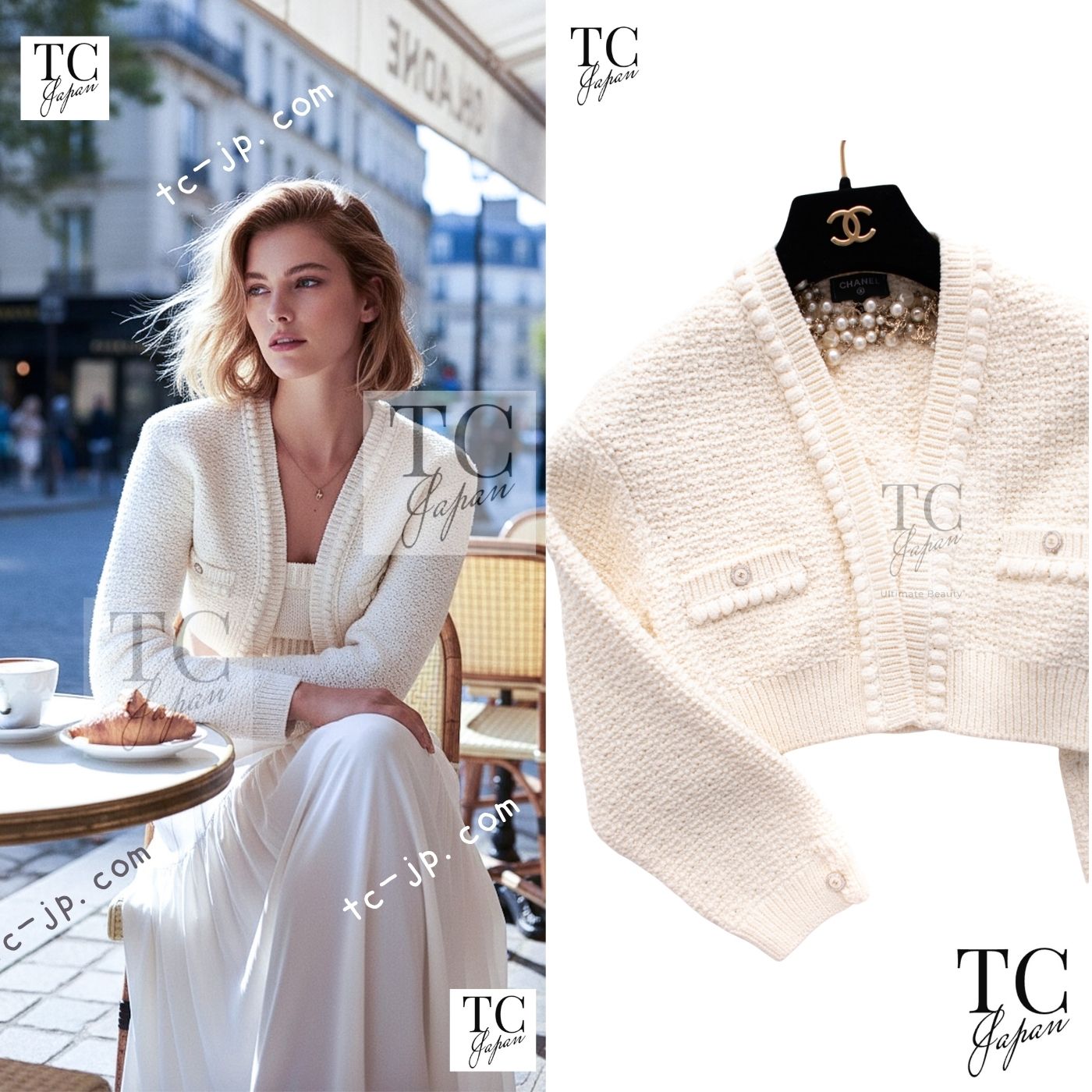 CHANEL 22S Ivory Cotton Knit Cardigan Kristen Stewart 34 36 シャネル アイボリー コットン ニット カーディガン 即発