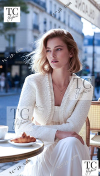 CHANEL 22S Ivory Cotton Knit Cardigan Kristen Stewart 34 36 シャネル アイボリー コットン ニット カーディガン 即発