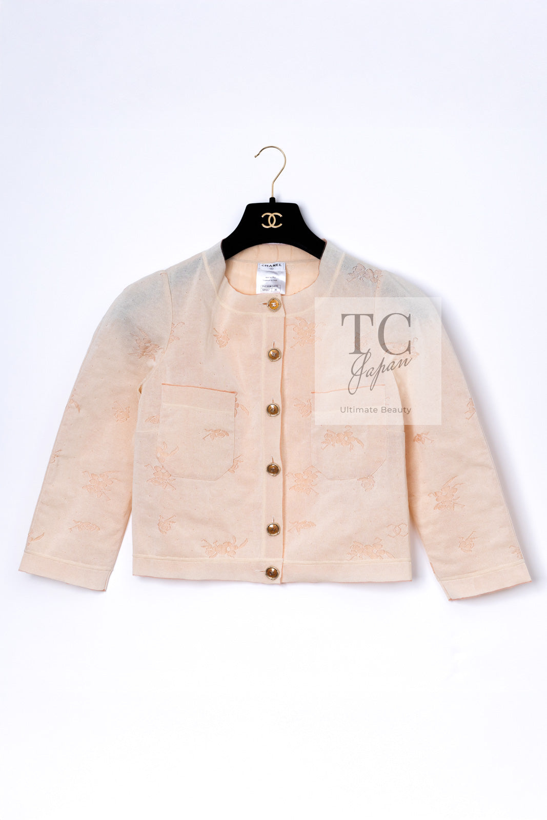 CHANEL 13C  Light Apricot Nude CC Buttons Cotton Cardigan 36 シャネル ライトアプリコット ヌード ココボタン コットン カーディガン 即発