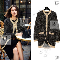 CHANEL 19PF Black Gold Wool Long Knit Cardigan 40 42 シャネル ブラック ゴールド ウール ロング ニット カーディガン 即発