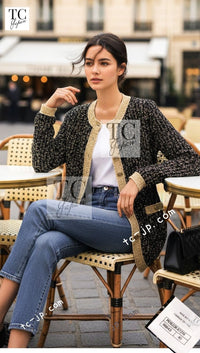 CHANEL 19PF Black Gold Wool Long Knit Cardigan 40 42 シャネル ブラック ゴールド ウール ロング ニット カーディガン 即発