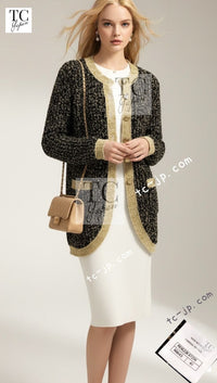 CHANEL 19PF Black Gold Wool Long Knit Cardigan 40 42 シャネル ブラック ゴールド ウール ロング ニット カーディガン 即発