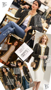 CHANEL 19PF Black Gold Wool Long Knit Cardigan 40 42 シャネル ブラック ゴールド ウール ロング ニット カーディガン 即発