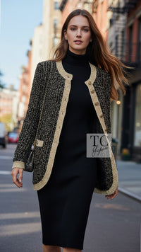 シャネル カーディガン CHANEL 19PF ブラック ゴールド ウール ロング ニット 40 42