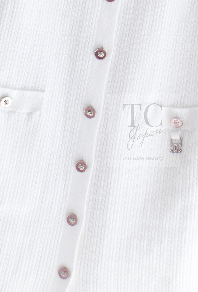CHANEL 22PS White Cotton Lion Buttons Long Cardigan 36 シャネル ホワイト コットン ライオン ボタン ロング ニット カーディガン 即発