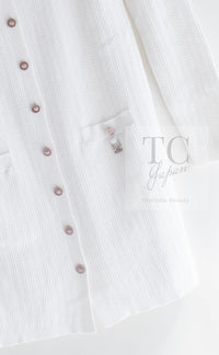 CHANEL 22PS White Cotton Lion Buttons Long Cardigan 36 シャネル ホワイト コットン ライオン ボタン ロング ニット カーディガン 即発