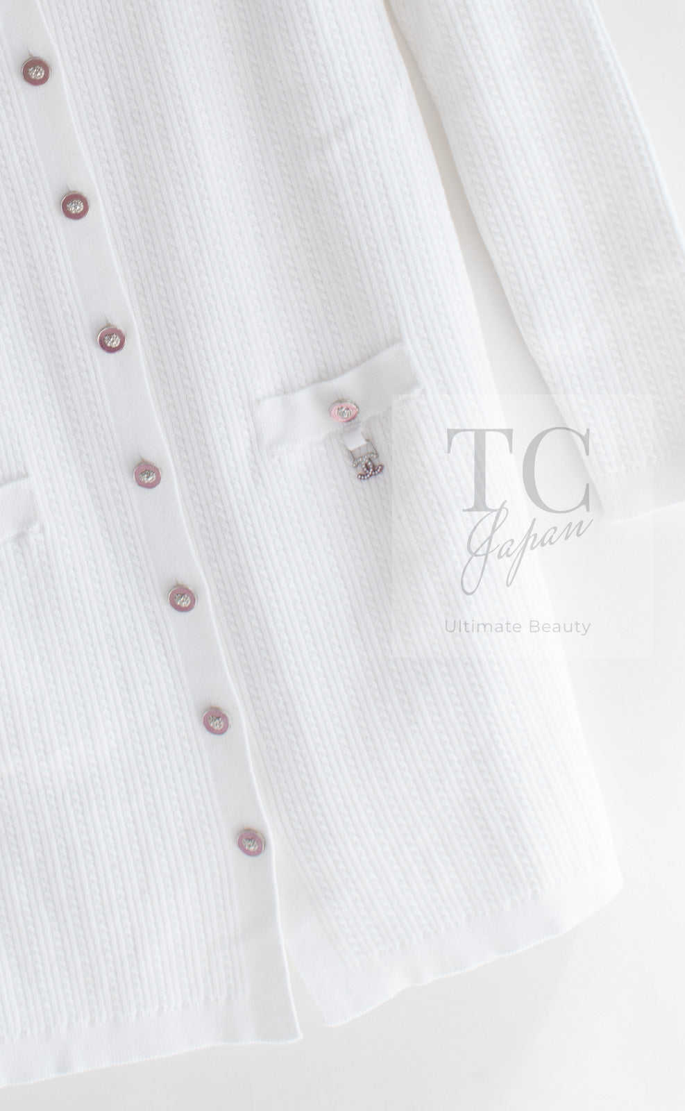 CHANEL 22PS White Cotton Lion Buttons Long Cardigan 36 シャネル ホワイト コットン ライオン ボタン ロング ニット カーディガン 即発