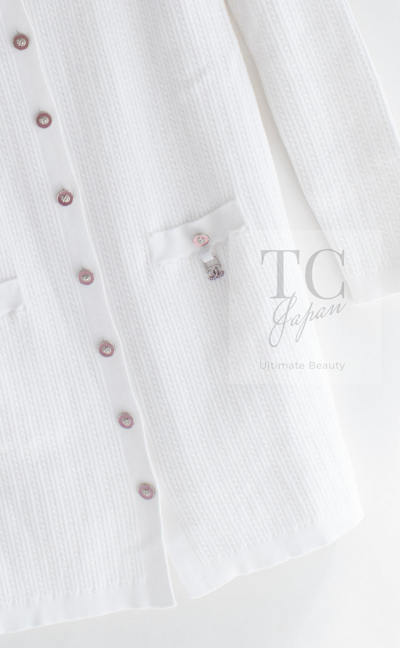 CHANEL 22PS White Cotton Lion Buttons Long Cardigan 36 シャネル ホワイト コットン ライオン ボタン ロング ニット カーディガン 即発