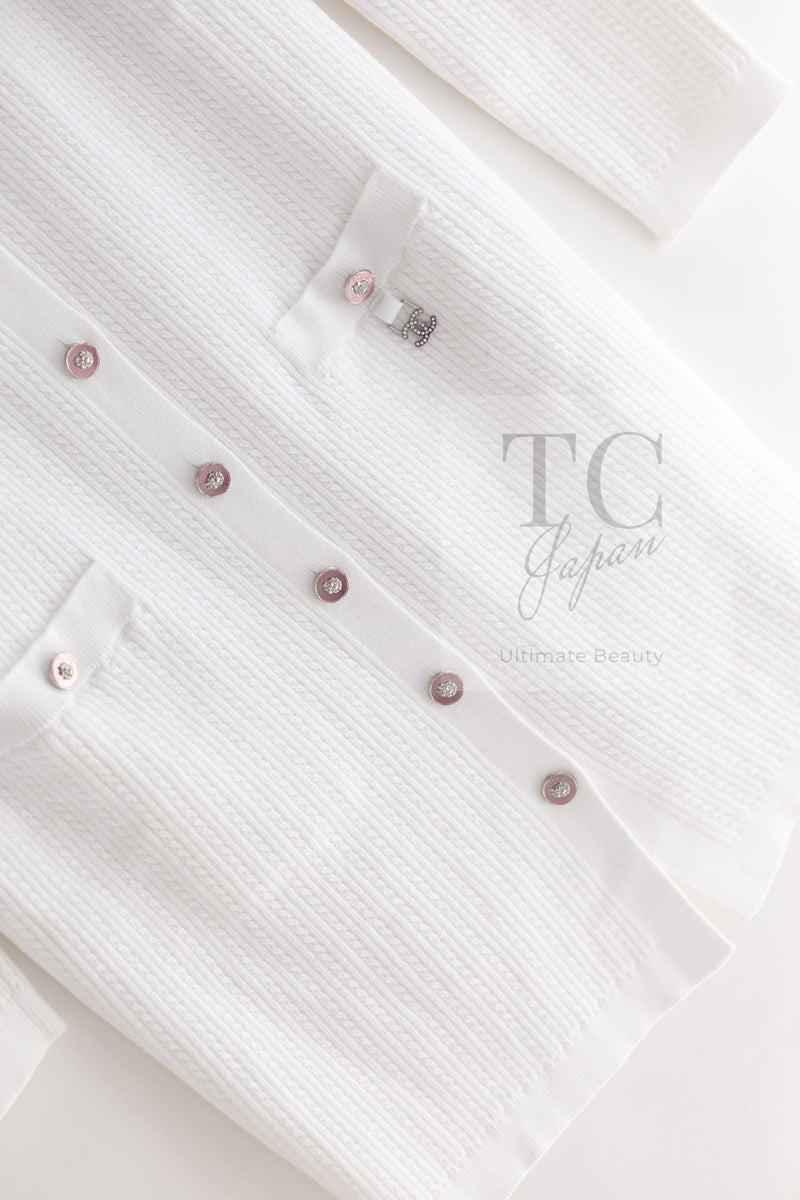 CHANEL 22PS White Cotton Lion Buttons Long Cardigan 36 シャネル ホワイト コットン ライオン ボタン ロング ニット カーディガン 即発