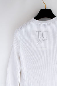 CHANEL 22PS White Cotton Lion Buttons Long Cardigan 36 シャネル ホワイト コットン ライオン ボタン ロング ニット カーディガン 即発