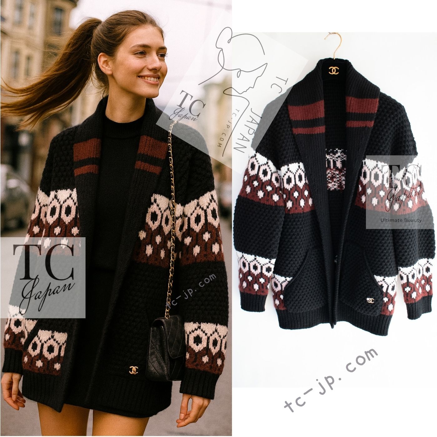 CHANEL 24PA Black Brown Cashmere Silk Knit Coat Cardigan 36 38 40 シャネル ブラック ブラウン カシミヤ シルク ニット コート カーディガン 即発