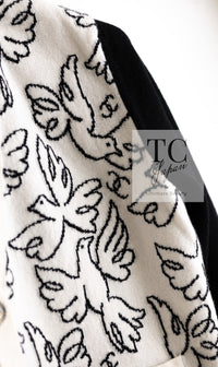CHANEL 22C White Black Bird Pattern Cashmere Knit Cardigan 36 38 40 シャネル ホワイト ブラック トリ柄 カシミヤ ニット カーディガン 即発