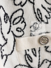 CHANEL 22C White Black Bird Pattern Cashmere Knit Cardigan 38 40 シャネル ホワイト ブラック トリ柄 カシミヤ ニット カーディガン 即発
