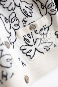 CHANEL 22C White Black Bird Pattern Cashmere Knit Cardigan 38 40 シャネル ホワイト ブラック トリ柄 カシミヤ ニット カーディガン 即発