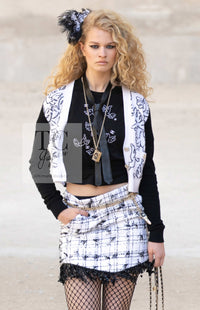CHANEL 22C White Black Bird Pattern Cashmere Knit Cardigan 38 40 シャネル ホワイト ブラック トリ柄 カシミヤ ニット カーディガン 即発