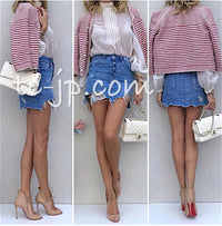 CHANEL 15S Red Blue Stripe Knit Cardigan 38 シャネル レッド ブルー ストライプ ニット カーディガン 即発