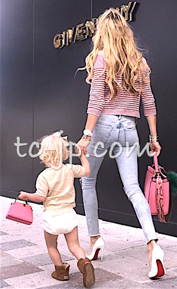 CHANEL 15S Red Blue Stripe Knit Cardigan 38 シャネル レッド ブルー ストライプ ニット カーディガン 即発
