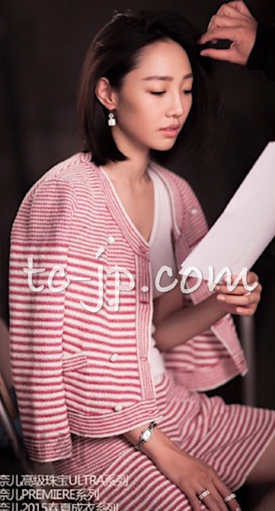 CHANEL 15S Red Blue Stripe Knit Cardigan 38 シャネル レッド ブルー ストライプ ニット カーディガン 即発
