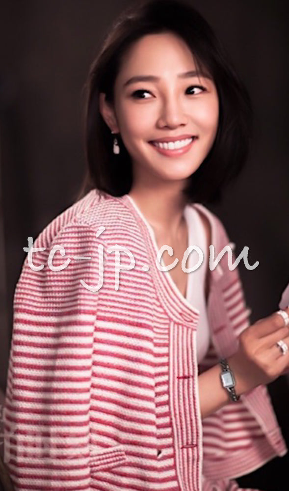 CHANEL 15S Red Blue Stripe Knit Cardigan 38 シャネル レッド ブルー ストライプ ニット カーディガン 即発