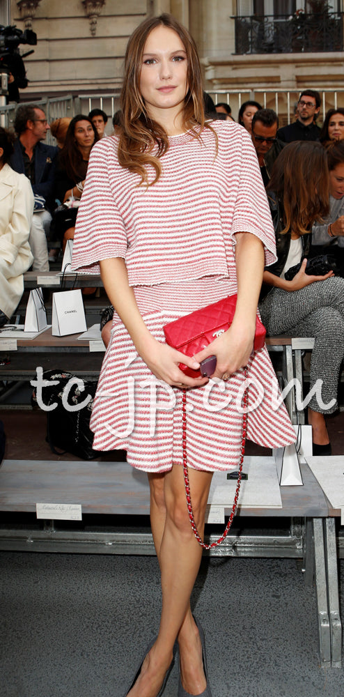 CHANEL 15S Red Blue Stripe Knit Cardigan 38 シャネル レッド ブルー ストライプ ニット カーディガン 即発