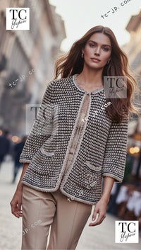 CHANEL 11S Champagne Gold Beige Knit Skirt Cardigan 34 36 38 シャネル シャンパンゴールド ベージュ 女優の ニット スカート カーディガン 即発 - TC JAPAN