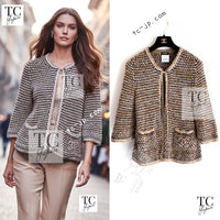 CHANEL 11S Champagne Gold Navy Knit Cardigan 38 40 シャネル シャンパンゴールド ネイビー 女優の ニット カーディガン 即発