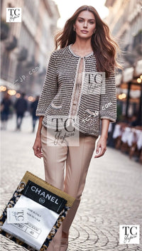 CHANEL 11S Champagne Gold Navy Knit Cardigan 38 40 シャネル シャンパンゴールド ネイビー 女優の ニット カーディガン 即発