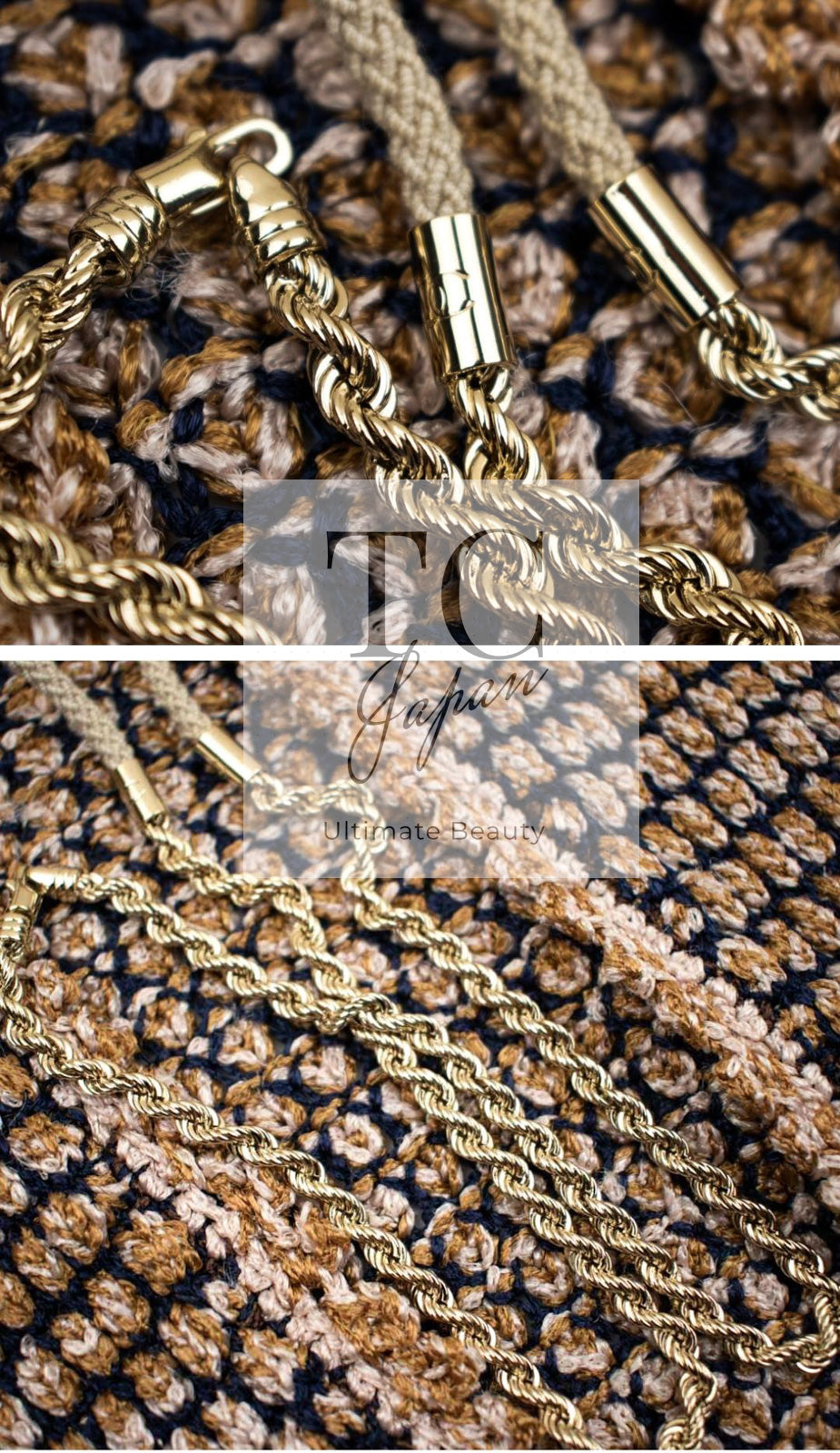 シャネル カーディガン CHANEL シャンパンゴールド ネイビー 女優の