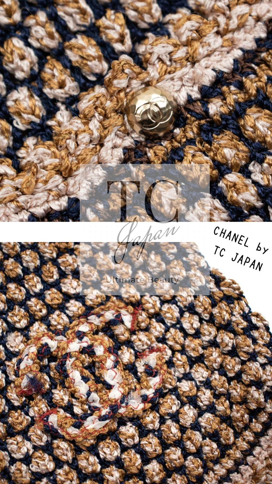 シャネル カーディガン CHANEL シャンパンゴールド ネイビー 女優の