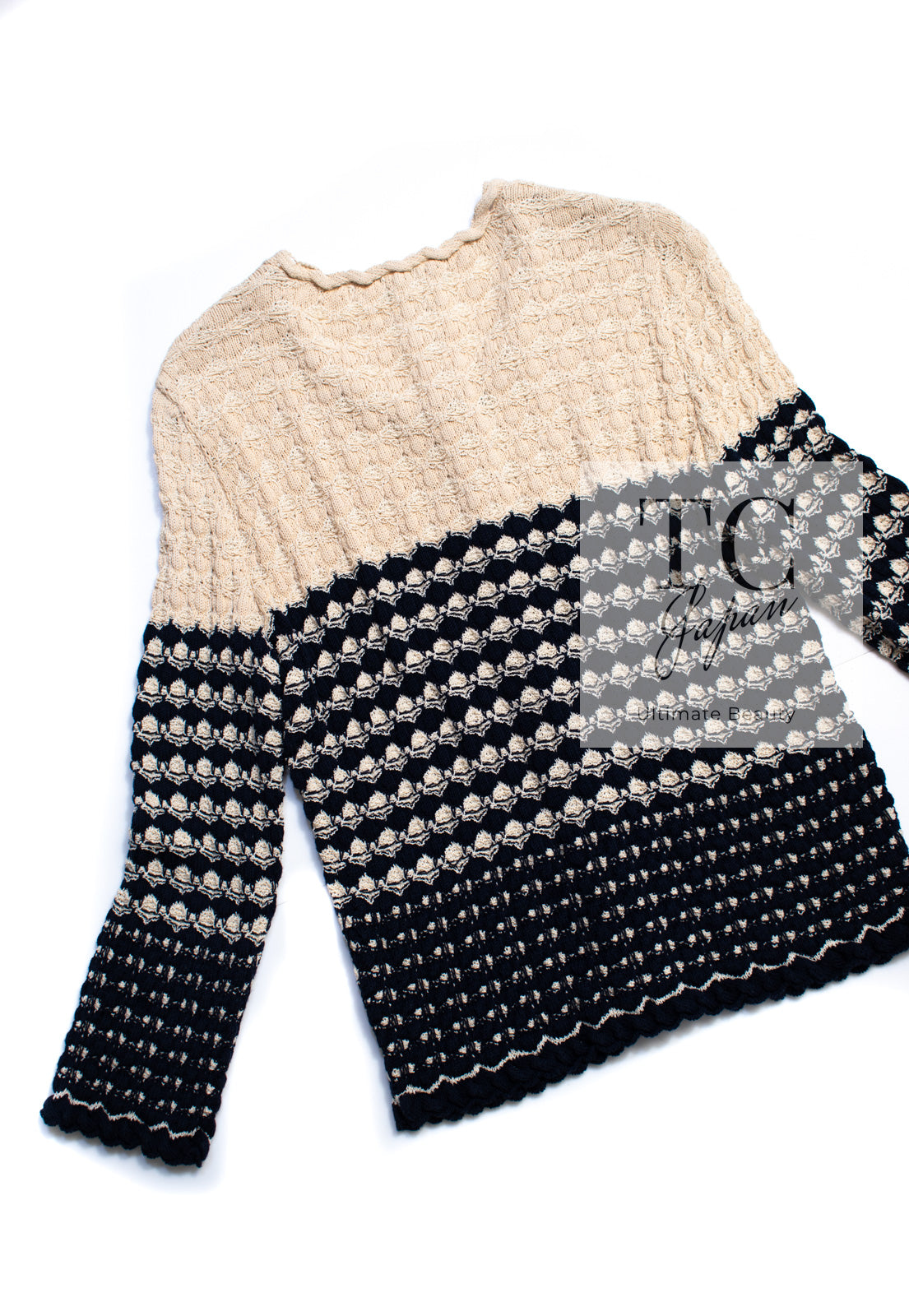 シャネル カーディガン CHANEL ベージュ ネイビー コットン