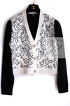 CHANEL 22C White Black Bird Pattern Cashmere Knit Cardigan 36 シャネル ホワイト ブラック トリ柄 カシミヤ ニット カーディガン 即発