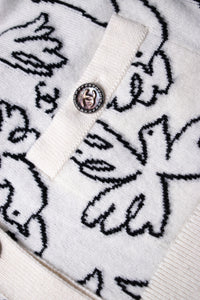 CHANEL 22C White Black Bird Pattern Cashmere Knit Cardigan 36 シャネル ホワイト ブラック トリ柄 カシミヤ ニット カーディガン 即発