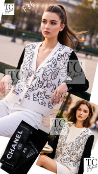 CHANEL 22C White Black Bird Pattern Cashmere Knit Cardigan 36 38 40 シャネル ホワイト ブラック トリ柄 カシミヤ ニット カーディガン 即発